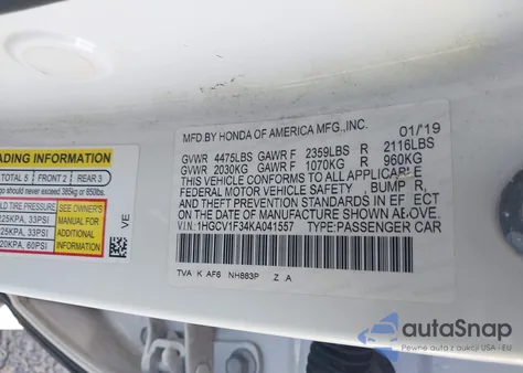 2019 Honda Accord Sport from USA, damaged, VIN 1HGCV1F34KA041557